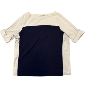 Lauren Ralph Lauren Cream And Navy Boatneck Short Sleeve Shirt Women's Size 2X